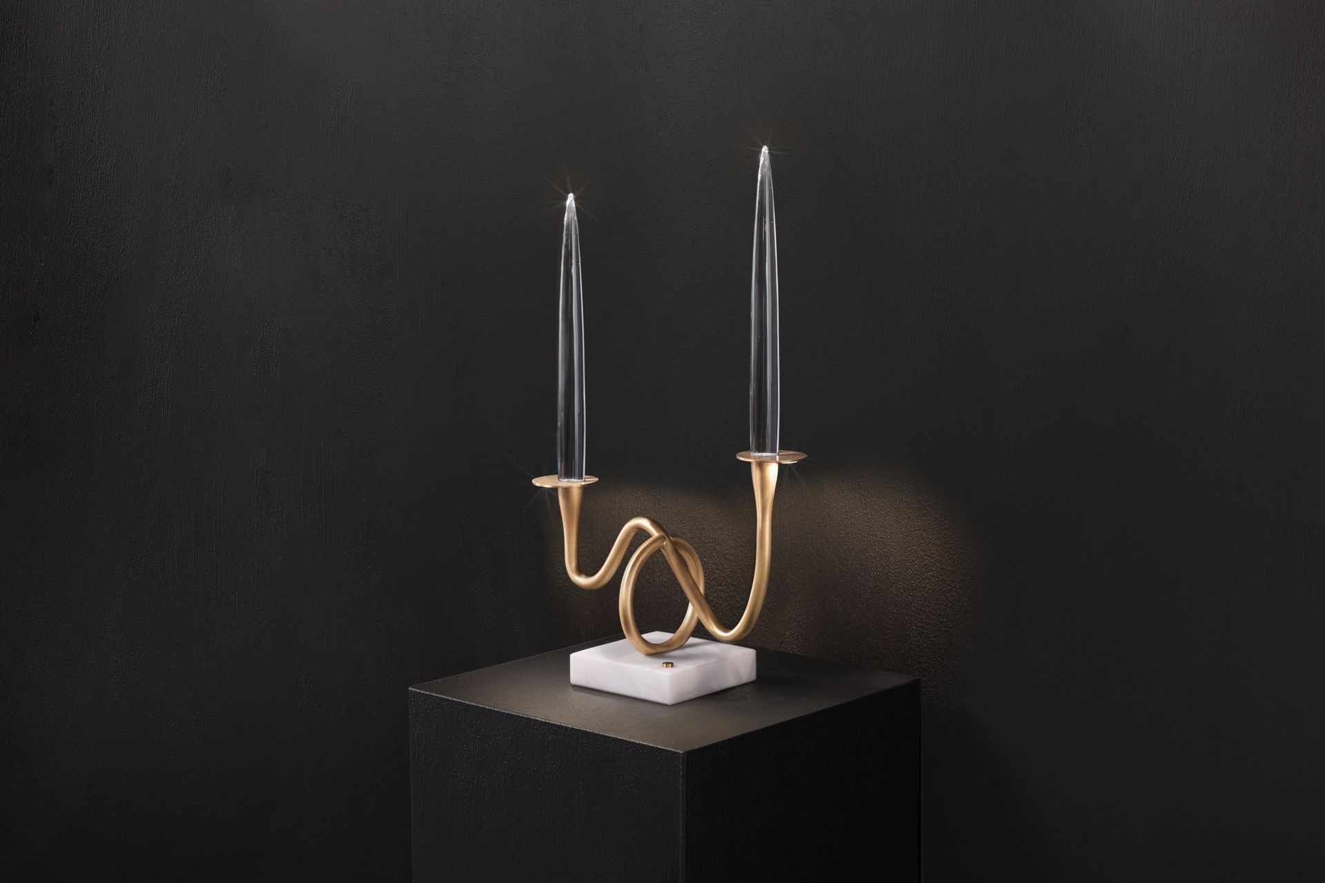 Two-light edition — still life on black, perspective view