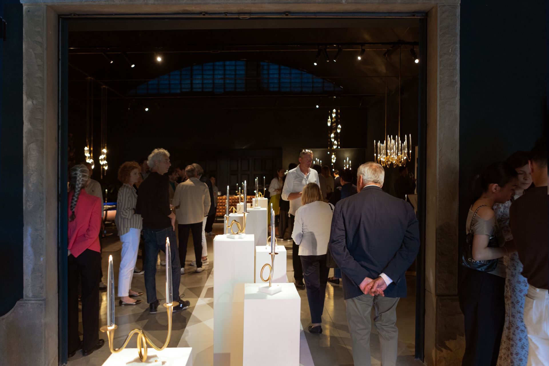 Guests beside the installation at the entrance