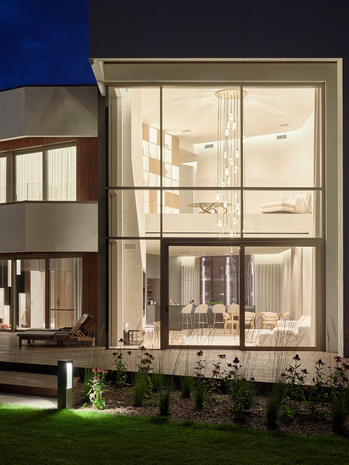 Cluster chandelier in the double-height volume of a private villa in Tallinn, Estonia