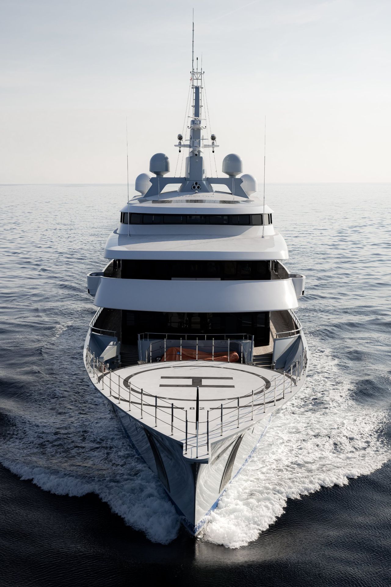 The 85-metre superyacht Victorious seen from the bow